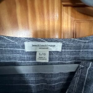 Beach lunch lounge lined linen dress blue and white striped, size L